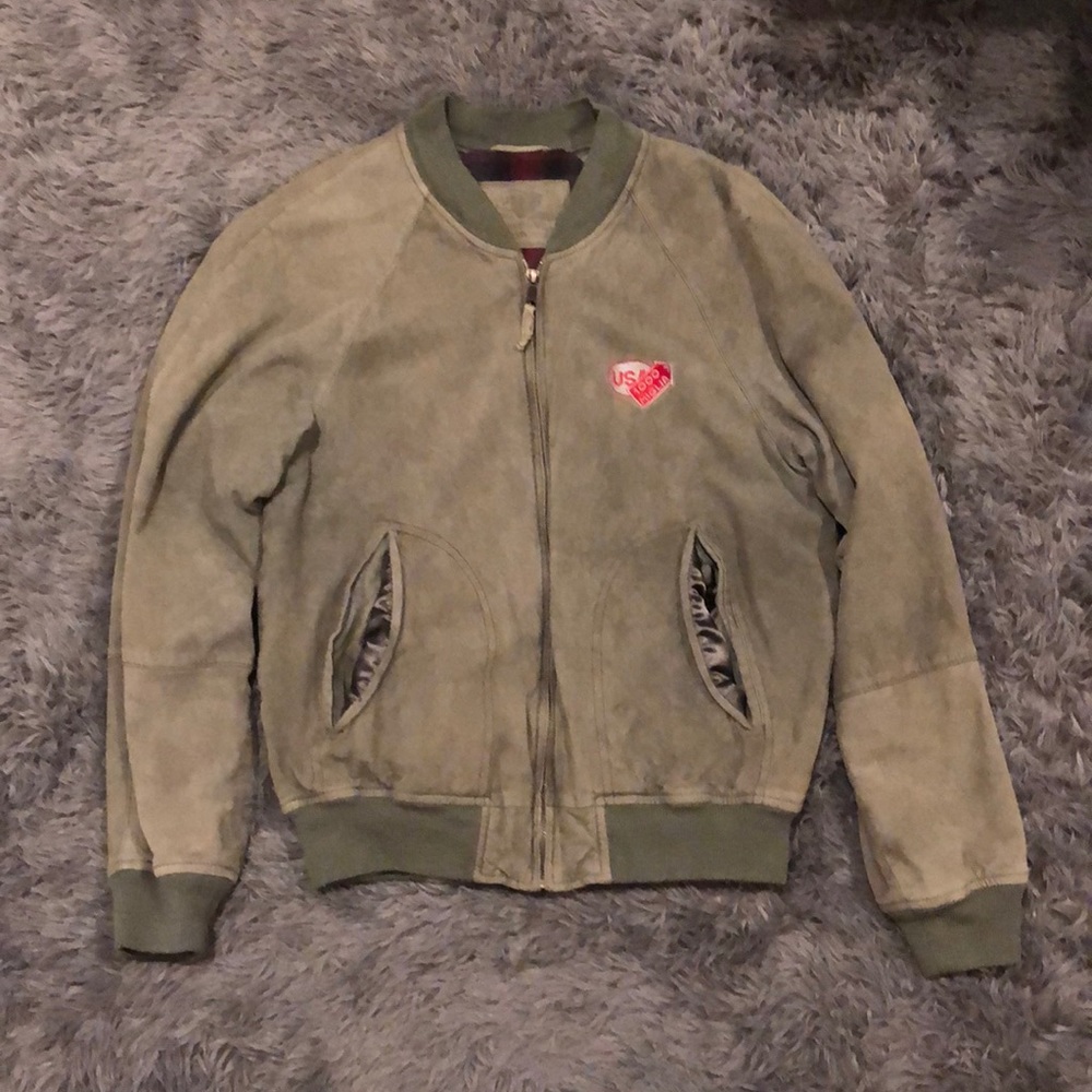 XS California Mille Army Green Faux Leather Utility Jacket